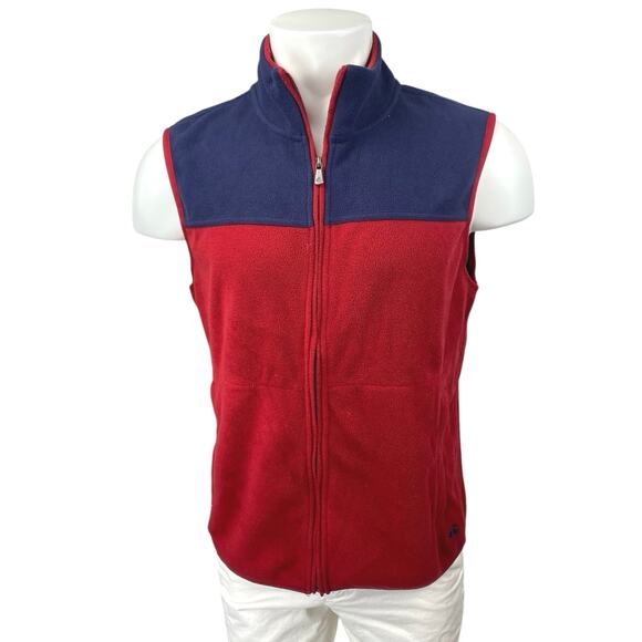 Brook Brothers 346 Mens Red Blue Sherpa Fleece Zip Up Sweater Vest Coat Jacket L - Picture 1 of 3